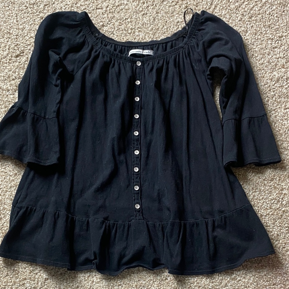 Abercrombie & Fitch Black Low Shoulder Bell Sleeve Button Down